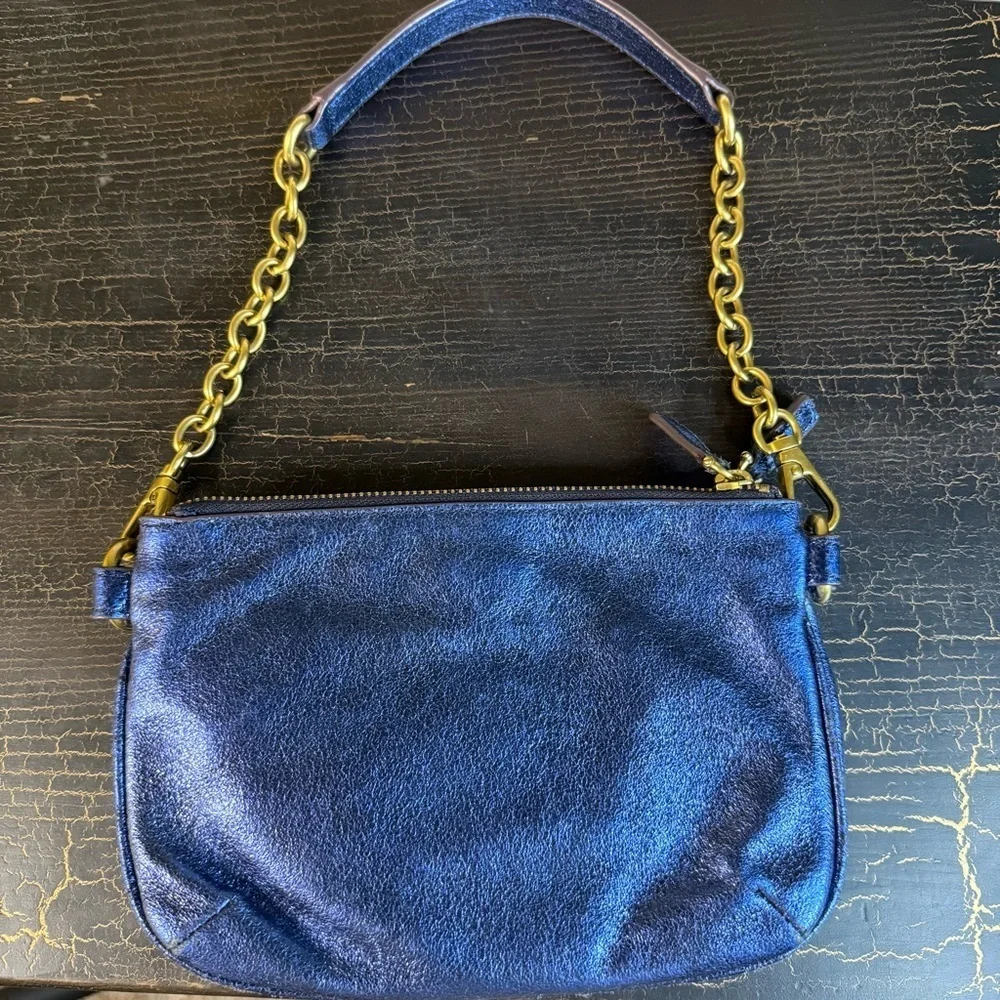 Fossil Navy Shoulder Bag with Gold Accents - Picture 3 of 5